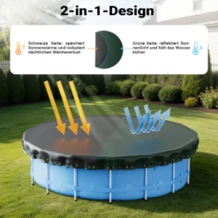 Wiltec Poolabdeckung rund Ø 460 cm, 200 g/m² PE, UV-beständige Abdeckplane, 2in1 Poolplane für Sommer und Winter, schwarz/grün