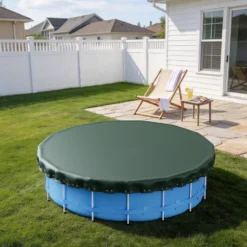 Wiltec Poolabdeckung rund Ø 460 cm, 200 g/m² PE, UV-beständige Abdeckplane, 2in1 Poolplane für Sommer und Winter, schwarz/grün