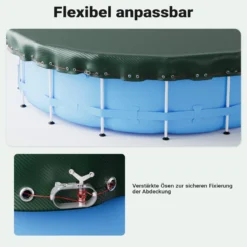 Wiltec Poolabdeckung rund Ø 460 cm, 200 g/m² PE, UV-beständige Abdeckplane, 2in1 Poolplane für Sommer und Winter, schwarz/grün