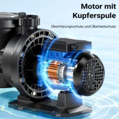 Wiltec Poolpumpe 13200 l/h 370 W für 50-80m³ Pools, Schwimmbadpumpe mit 9 m Förderhöhe, Umwälzpumpe für Schwimmbecken