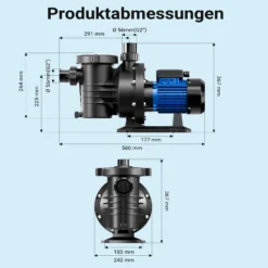 Wiltec Poolpumpe 18600 l/h 750 W für 74-110m³ Pools, Schwimmbadpumpe mit 13 m Förderhöhe, Umwälzpumpe für Schwimmbecken