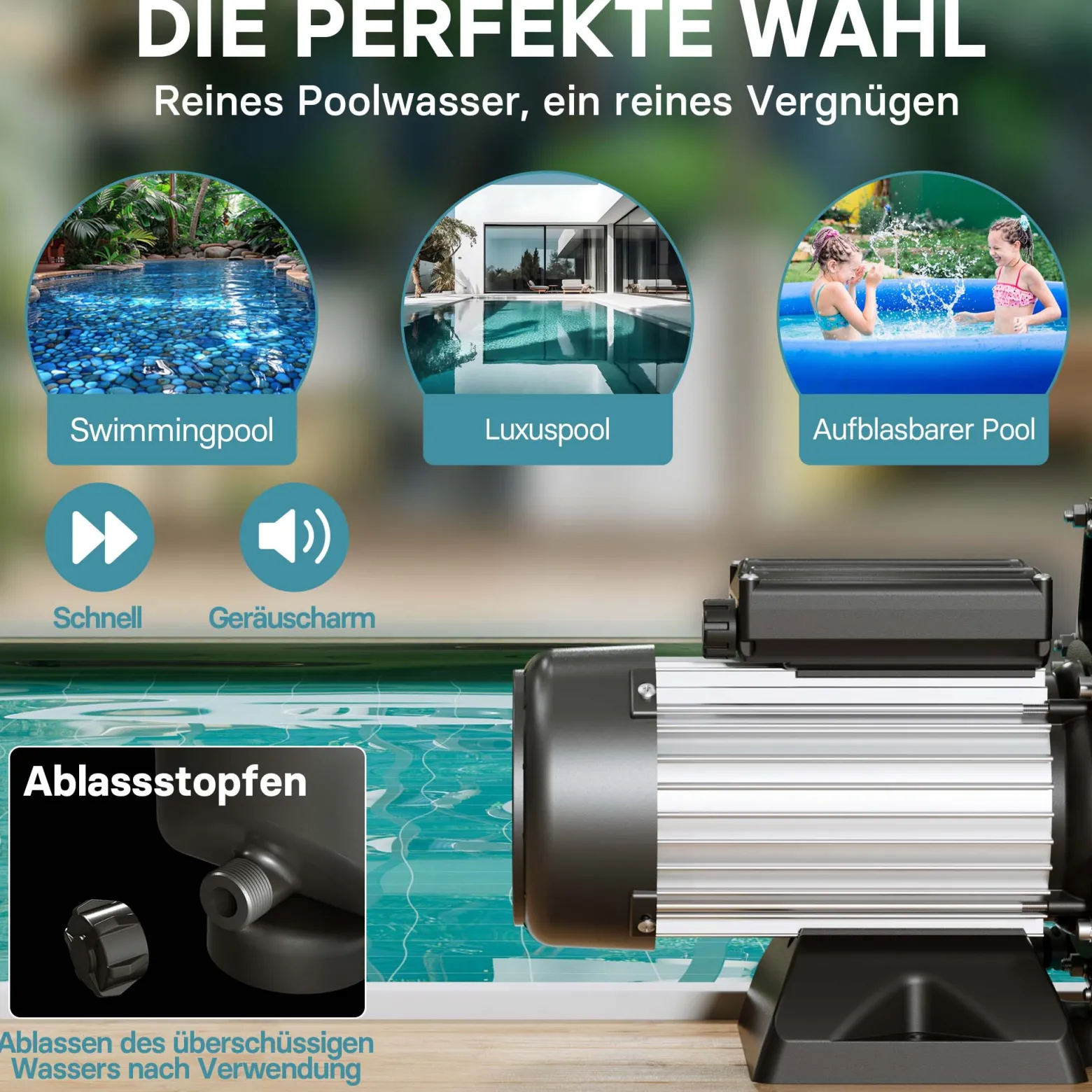 Wiltec Poolpumpe 33600 l/h 1500 W Schwimmbadpumpe Filterpumpe Umwälzpumpe