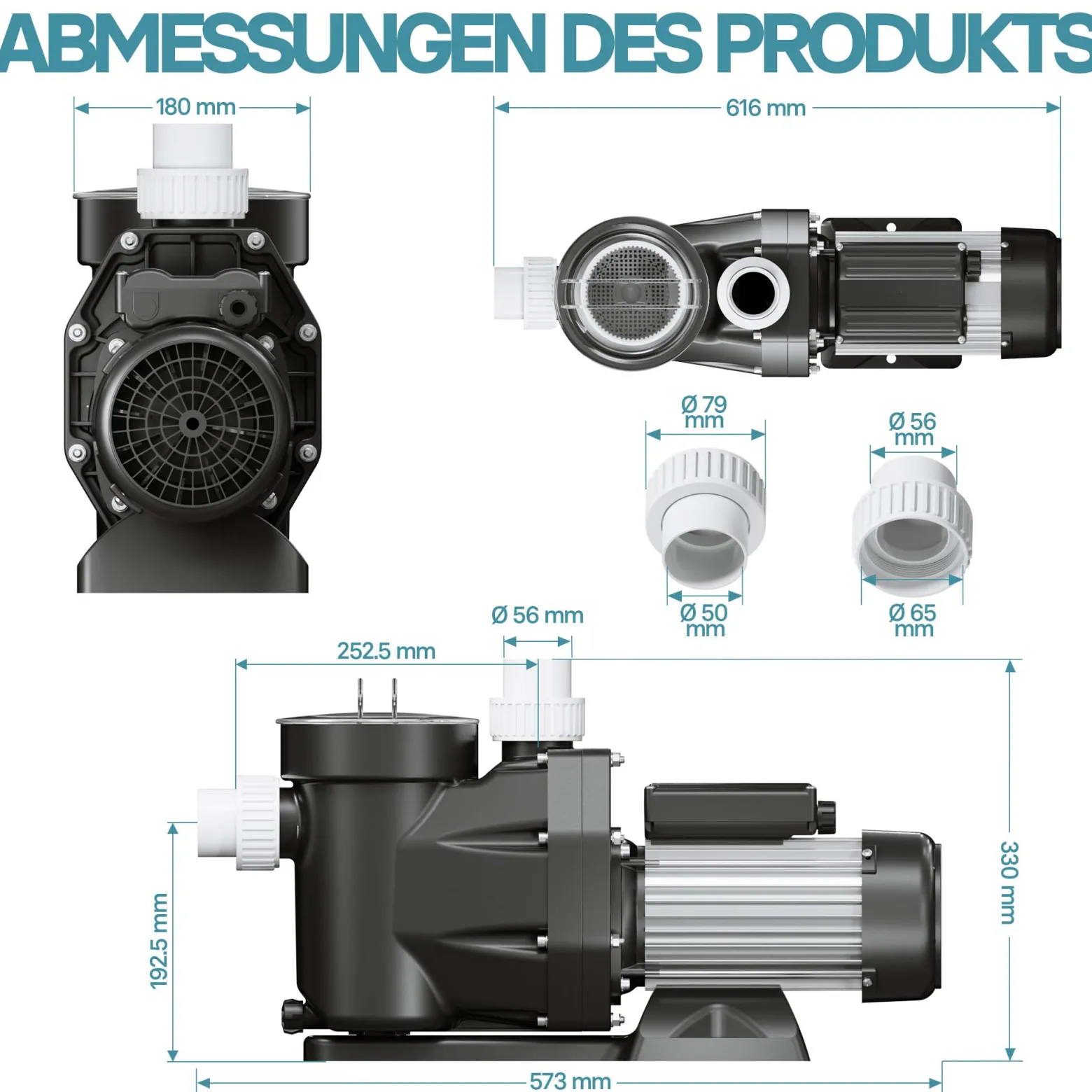 Wiltec Poolpumpe 33600 l/h 1500 W Schwimmbadpumpe Filterpumpe Umwälzpumpe