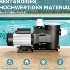 WilTec Poolpumpe 28800 l/h 1300 W Schwimmbadpumpe Filterpumpe Umwälzpumpe