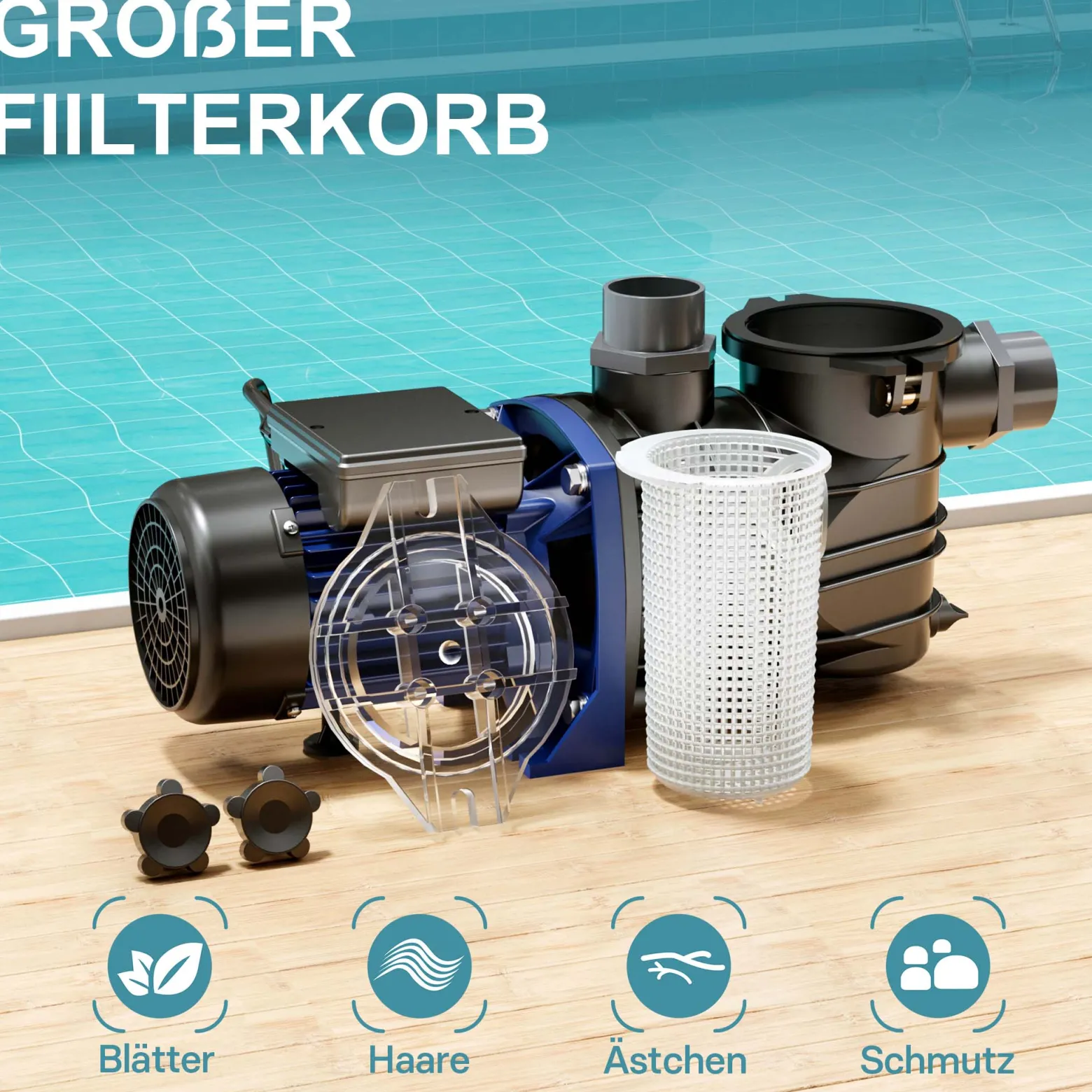 Wiltec Pool Pumpe 15000 l/h 750 W Schwimmbadpumpe Filterpumpe Umwälzpumpe Pool