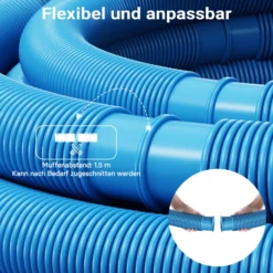Wiltec Poolschlauch 30 m ⌀38 mm, Schwimmbadschlauch mit Muffen, Pumpenschlauch für Schwimmbecken, Saugschlauch, Solarschlauch
