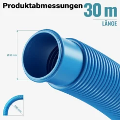 Wiltec Poolschlauch 30 m ⌀38 mm, Schwimmbadschlauch mit Muffen, Pumpenschlauch für Schwimmbecken, Saugschlauch, Solarschlauch