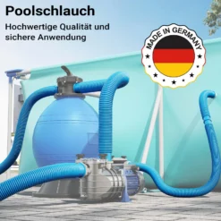 Wiltec Poolschlauch 12 m ⌀38 mm, Schwimmbadschlauch mit Muffen, Pumpenschlauch für Schwimmbecken, Saugschlauch, Solarschlauch