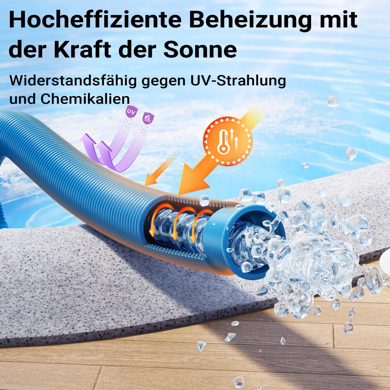 Wiltec Poolschlauch 9 m ⌀38 mm, Schwimmbadschlauch mit Muffen, Pumpenschlauch für Schwimmbecken, Saugschlauch, Solarschlauch