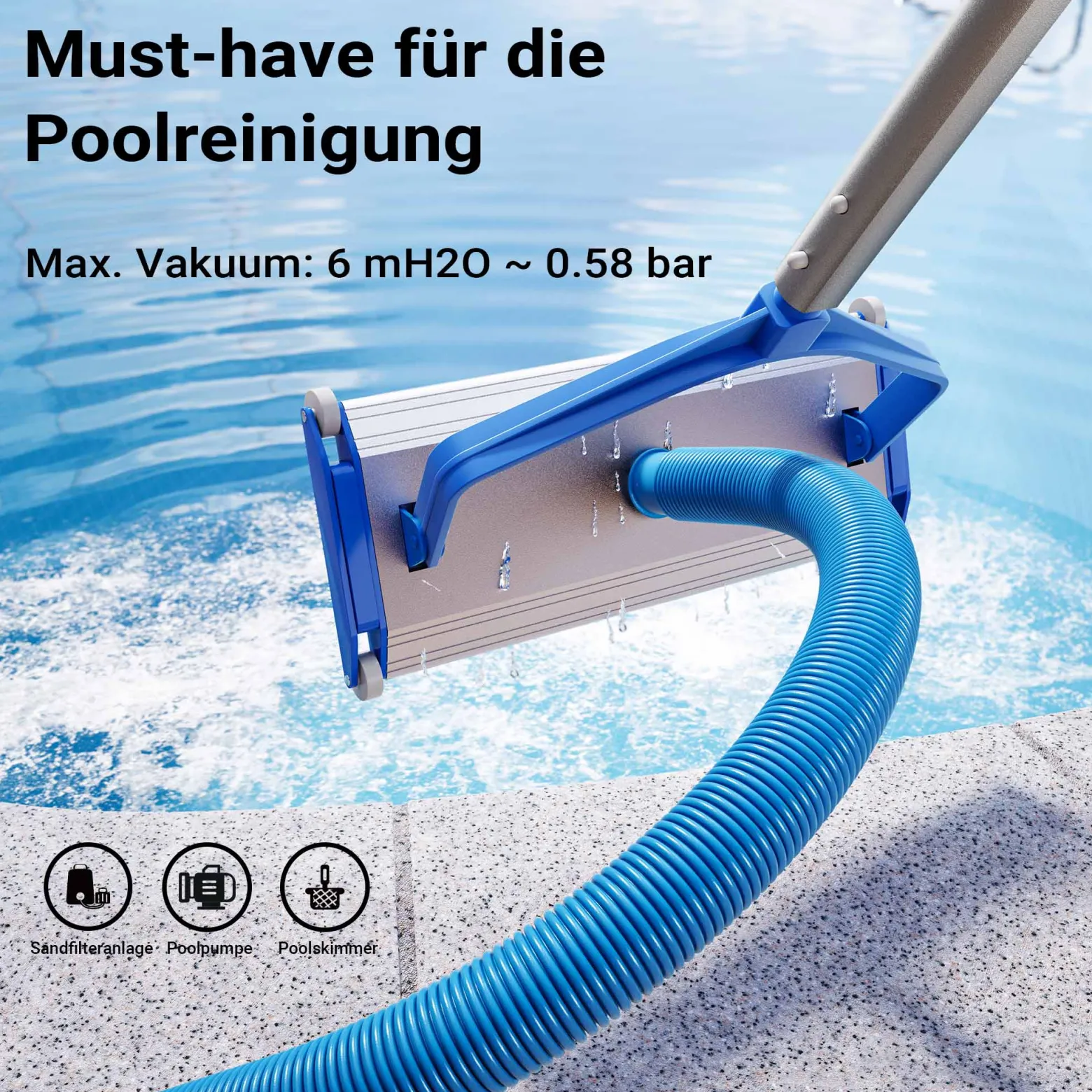 Wiltec Poolschlauch 9 m ⌀32 mm, Schwimmbadschlauch mit Muffen, Pumpenschlauch für Schwimmbecken, Saugschlauch, Solarschlauch