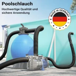 Wiltec Poolschlauch 30 m ⌀32 mm, Schwimmbadschlauch mit Muffen, Pumpenschlauch für Schwimmbecken, Saugschlauch, Solarschlauch