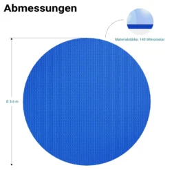 Wiltec Pool Solarfolie Ø 3,6 m, blau, Poolheizung aus 140 µ starkem PE Film, Poolabdeckung Poolplane Solarplane rund