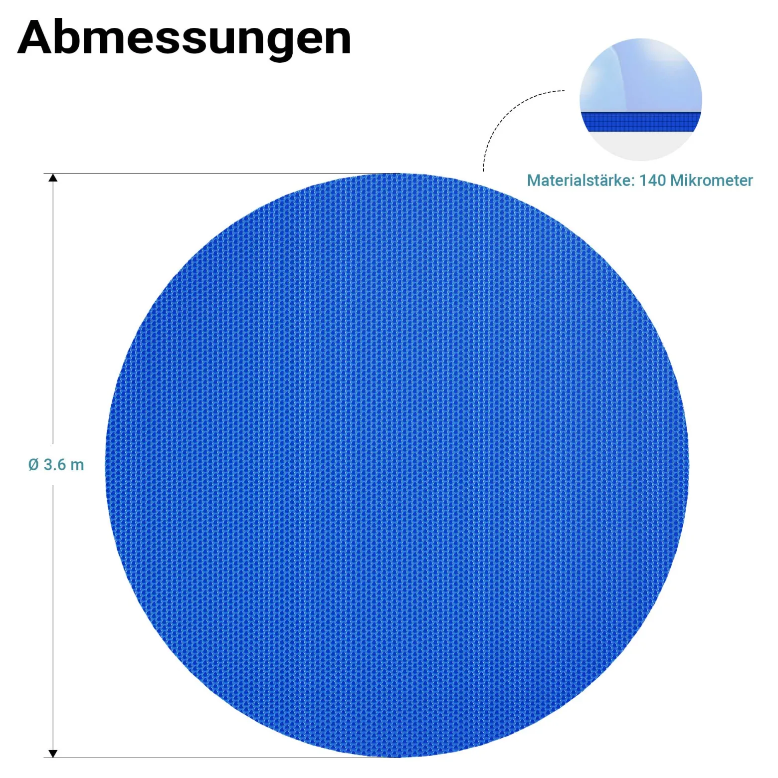 Wiltec Pool Solarfolie Ø 3,6 m, blau, Poolheizung aus 140 µ starkem PE Film, Poolabdeckung Poolplane Solarplane rund