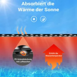 Wiltec Pool Solarfolie 5 x 8 m, schwarz, Poolheizung aus 400 µ starkem PE Film, Poolabdeckung Poolplane Solarplane rechteckig