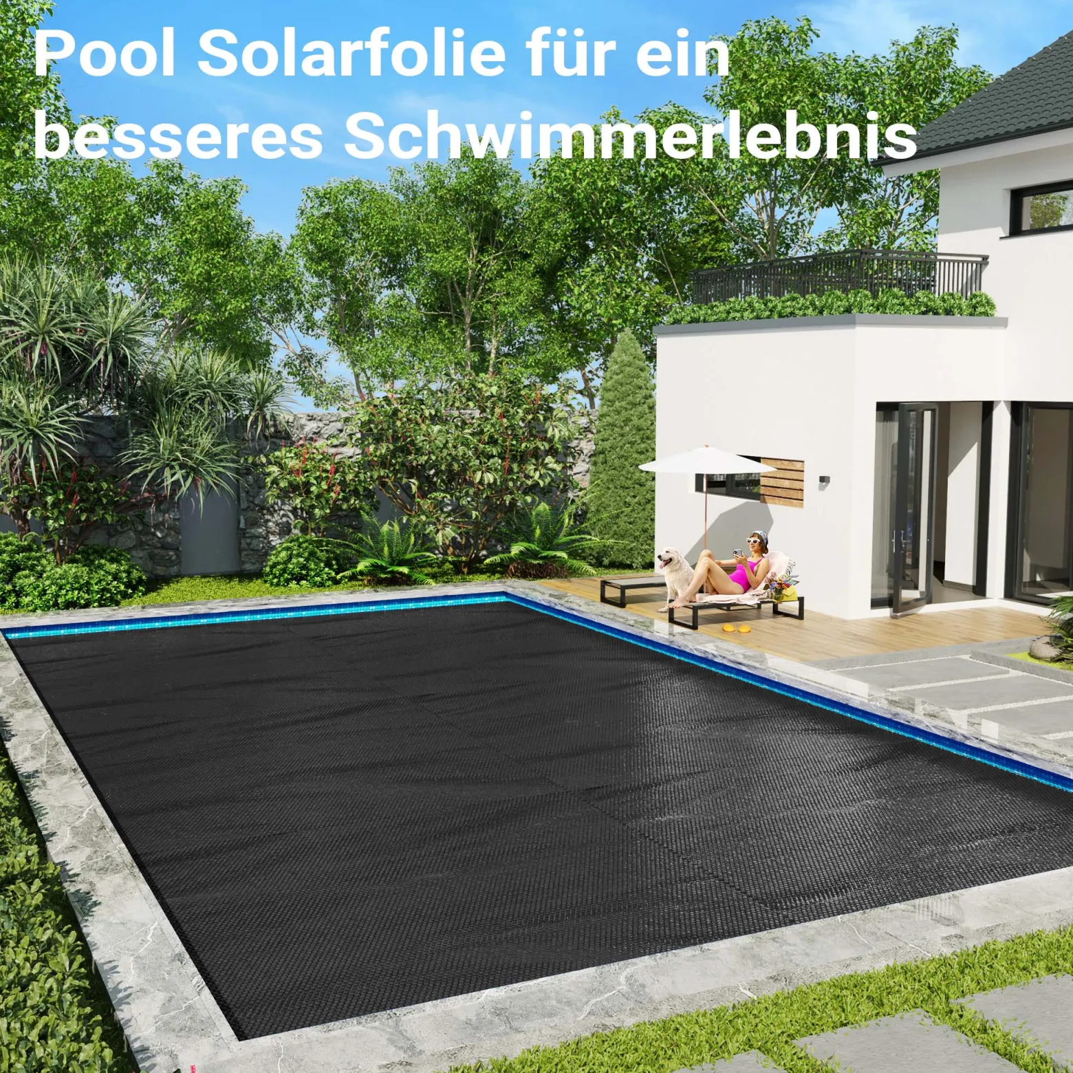Wiltec Pool Solarfolie 4 x 6 m, schwarz, Poolheizung aus 140 µ starkem PE Film, Poolabdeckung Poolplane Solarplane rechteckig