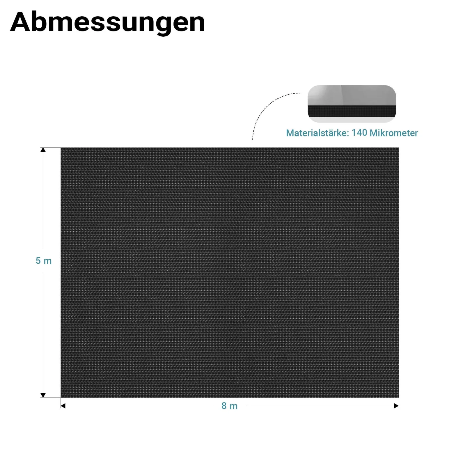 Wiltec Pool Solarfolie 5 x 8 m, schwarz, Poolheizung aus 140 µ starkem PE Film, Poolabdeckung Poolplane Solarplane rechteckig