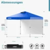 Wiltec Pop up Pavillon 3 x 3 m blau mit Seitenteil, Faltpavillon mit Rädern und „One Push“-Technologie, Gartenpavillon mit höhenverstellbaren Beinen