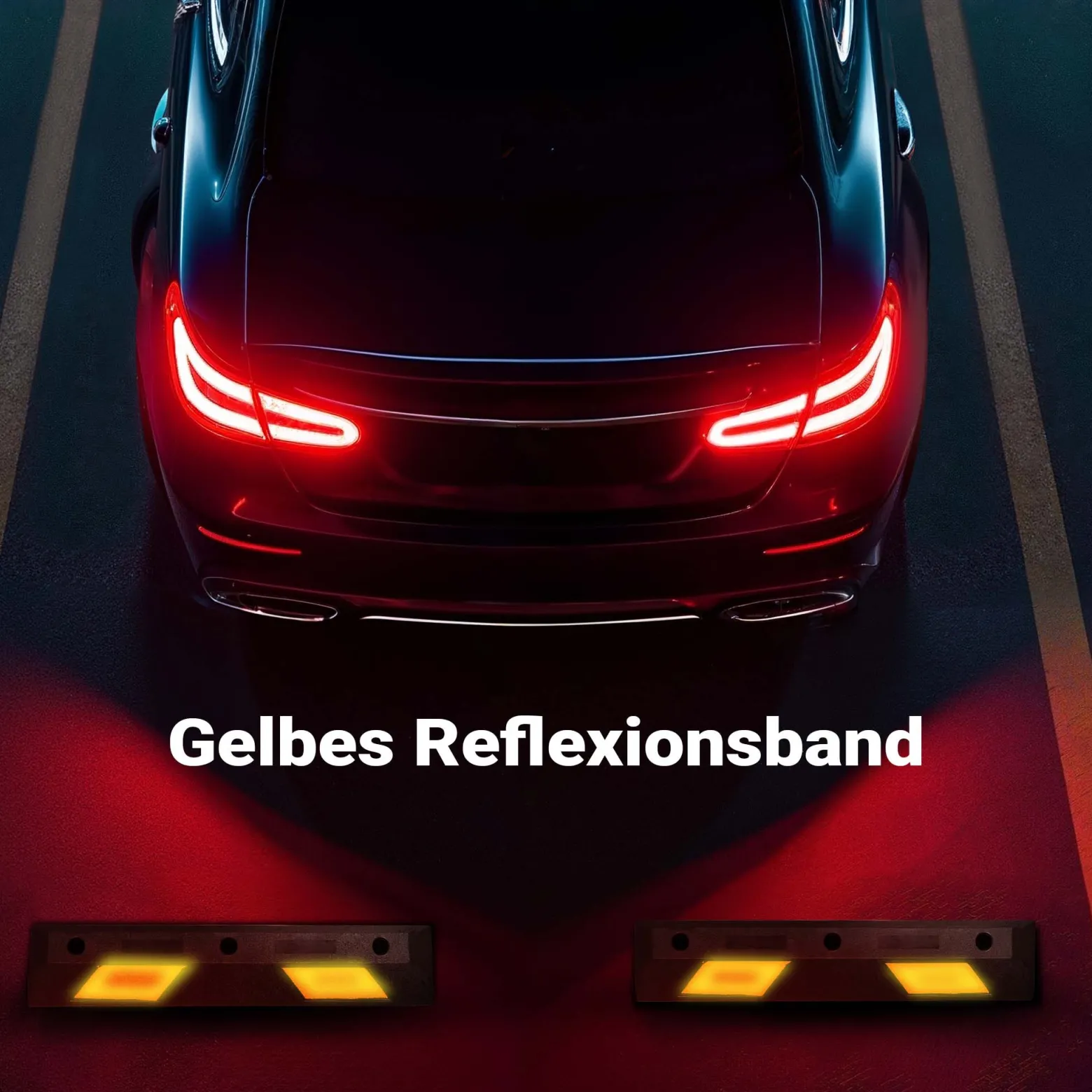 Wiltec Radstopper 90 x 15 x 10 cm, 2x Einparkhilfe aus Gummi, Parkplatzbegrenzung mit gelben Reflexionsstreifen & Schraubrillen, Parkplatzsperre für Garage