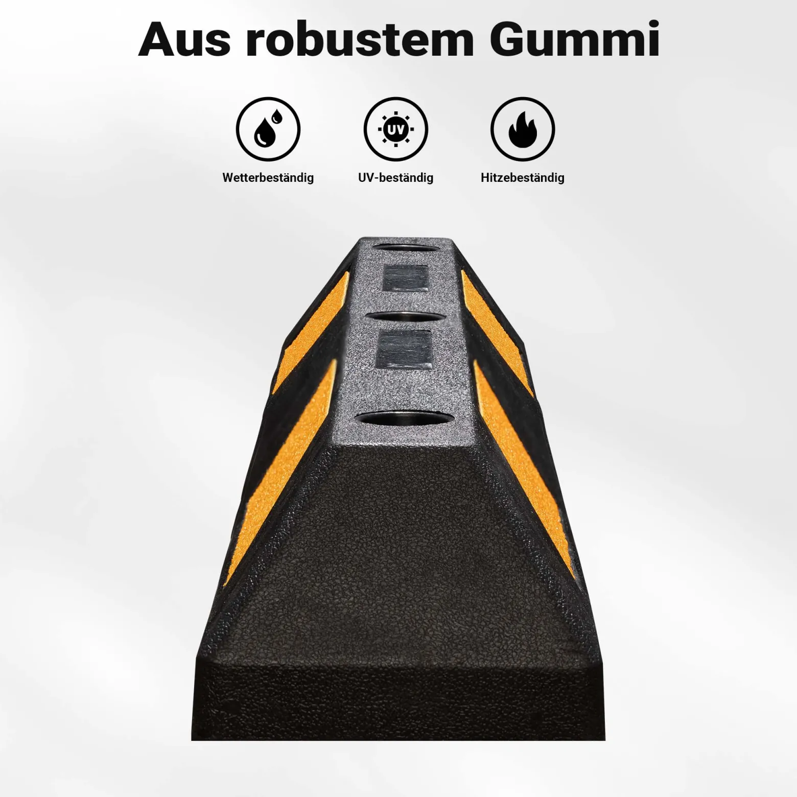 Wiltec Radstopper 90 x 15 x 10 cm, 2x Einparkhilfe aus Gummi, Parkplatzbegrenzung mit gelben Reflexionsstreifen & Schraubrillen, Parkplatzsperre für Garage