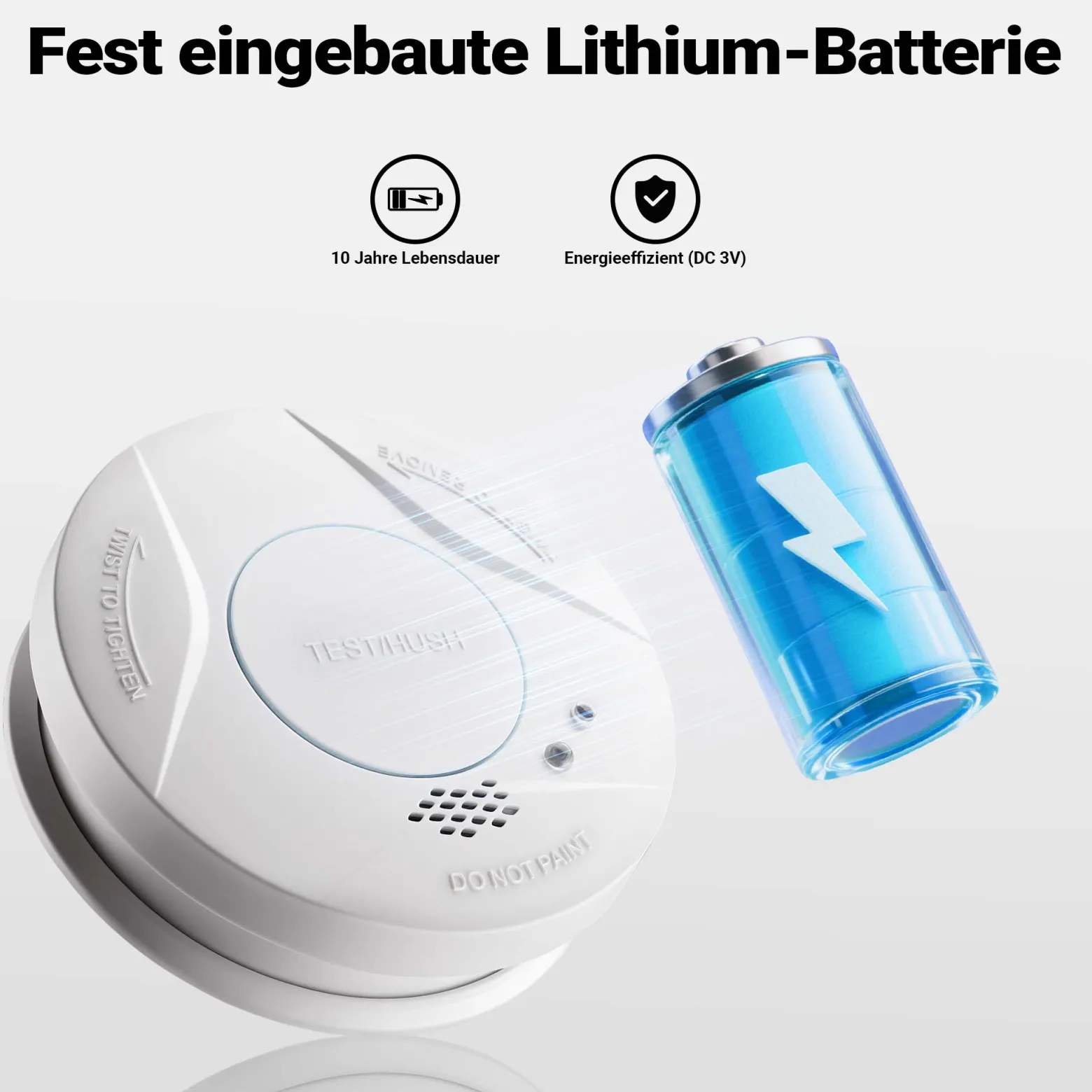 Wiltec Rauchmelder mit fest verbauter Batterie 3 V, 10 Jahre wartungsfrei, Feuermelder mit HUSH-Funktion, zuverlässiger Brandschutzmelder 85 dB, effektiver Brandschutz
