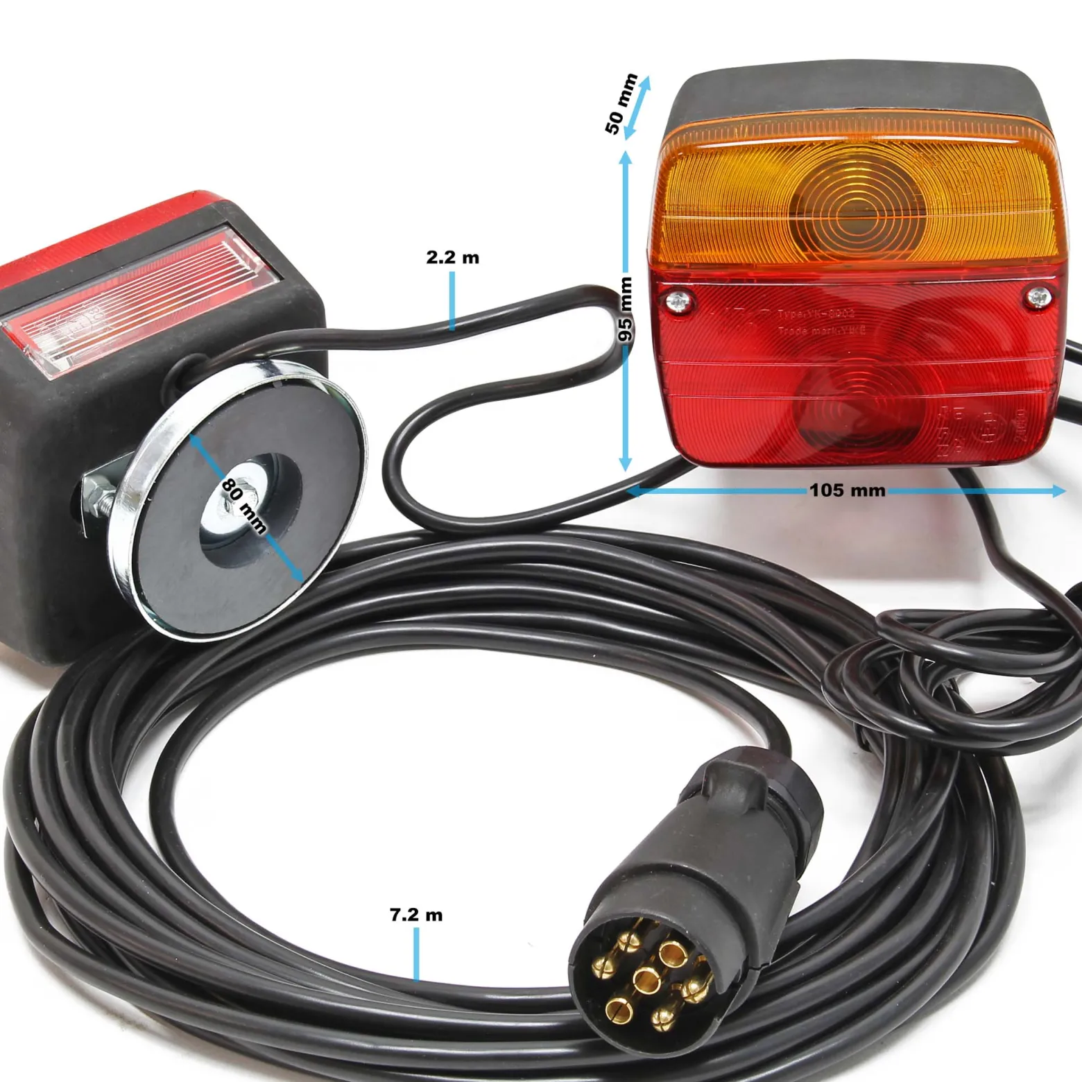 Wiltec Rückleuchten für Anhänger 7-polig mit Magnethalterung, 7,5 m Kabel und 2 Lichteinheiten, Anhängerbeleuchtung mit verschiedenen Funktionen
