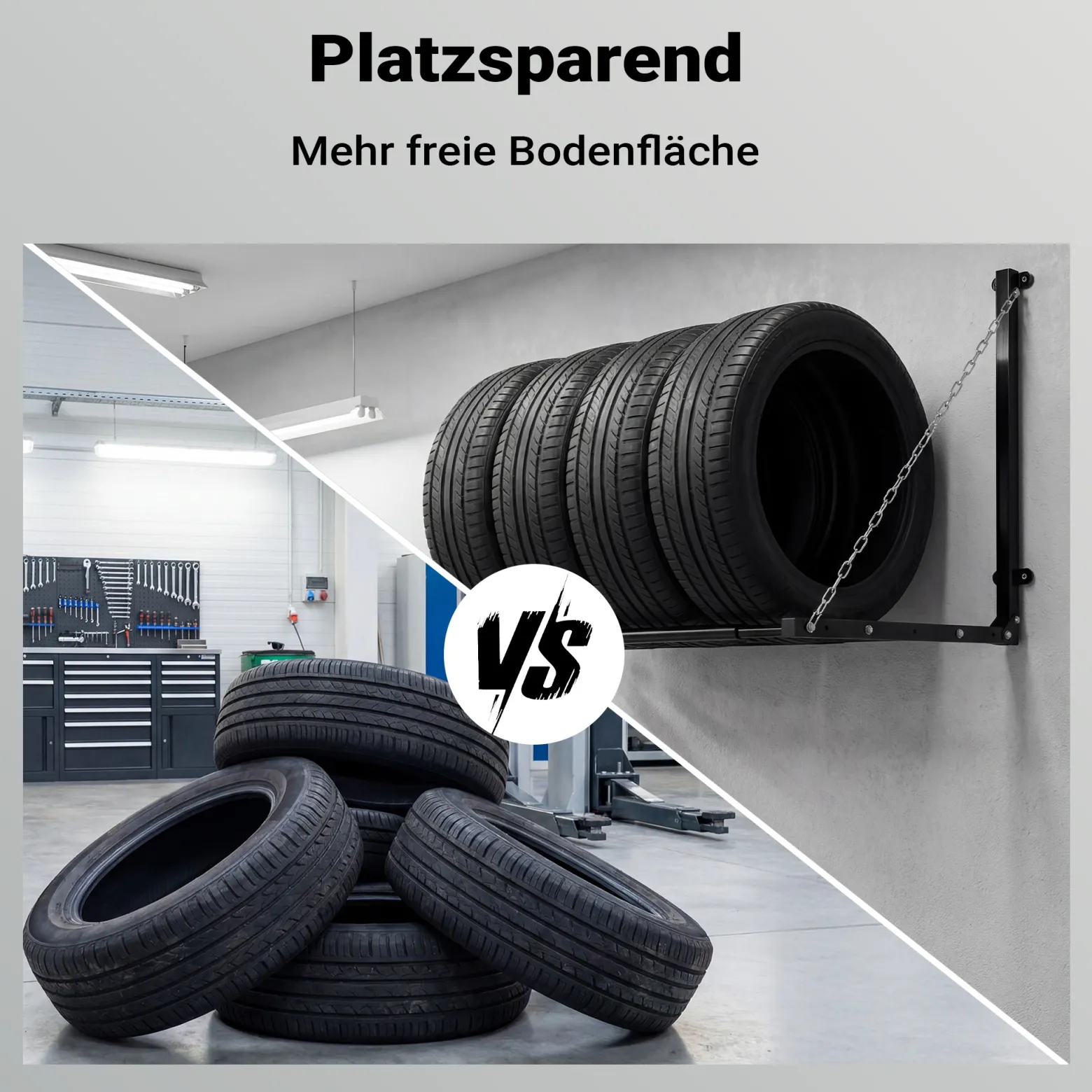 Wiltec Reifenhalter – 1370 x 730 x 705 mm, einstellbare Breite – für 4 Reifen – bis 130 kg – aus Stahl – für Wandmontage zur Lagerung von Reifen – Felgenbaum Reifenregal Felgenregal Reifenständer