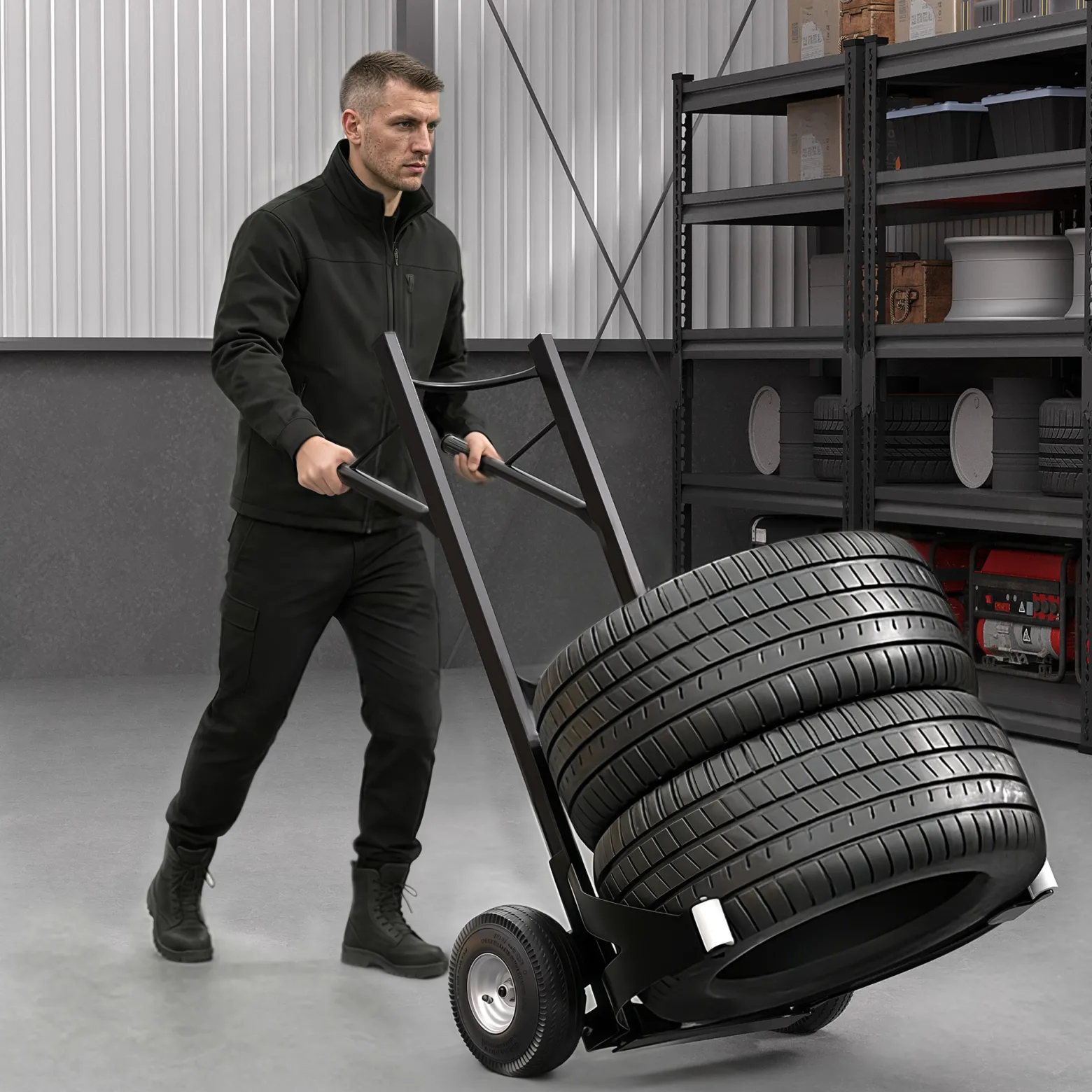Wiltec Reifenkarre bis 200 kg mit Kippsystem, Transportkarre mit PU Rädern, Reifenwagen mit verstellbaren Greifarmen