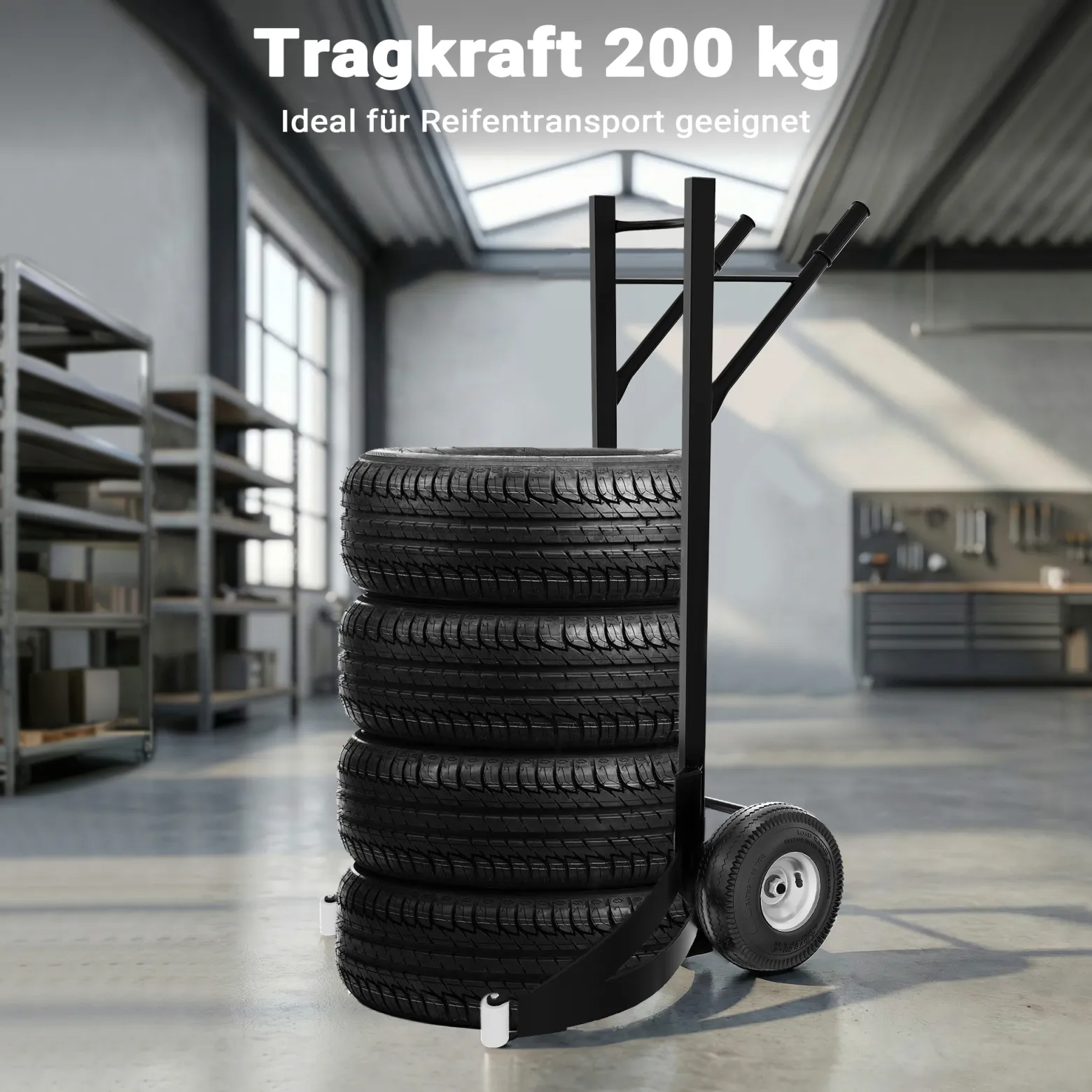 Wiltec Reifenkarre bis 200 kg mit Kippsystem, Transportkarre mit PU Rädern, Reifenwagen mit verstellbaren Greifarmen
