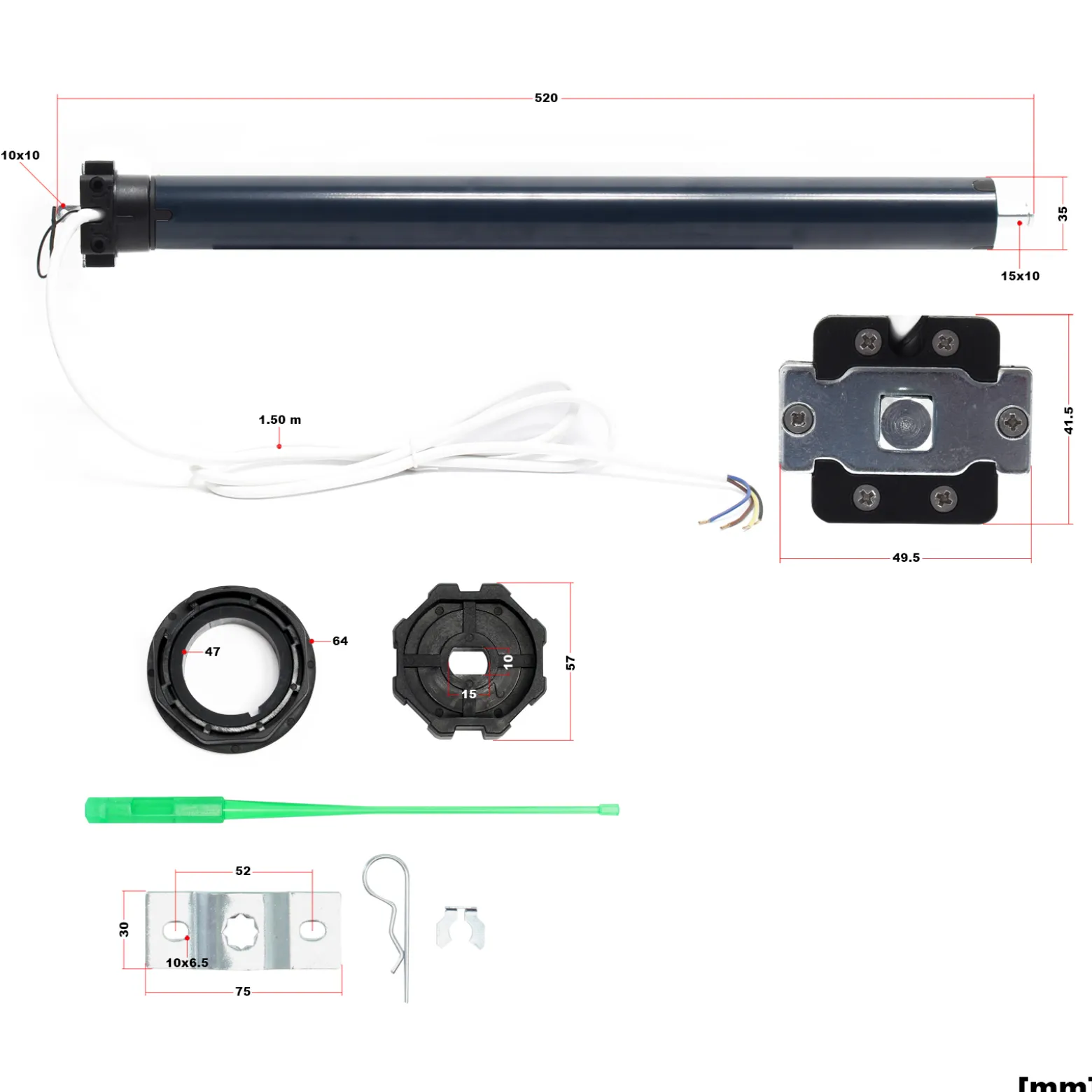 Wiltec Rollladenmotor 126W 10 Nm mit mechanischem Endabschalter & Schutzart IP44 SW60, Motor für elektrische Rollladen