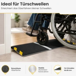 Wiltec Rollstuhlrampe Alu 800 x 400 x 21 mm, Türschwellenrampe bis 66 mm Stufenhöhe und 363 kg Traglast, rutschfeste Bordsteinrampe für Rollstuhl und Rollator