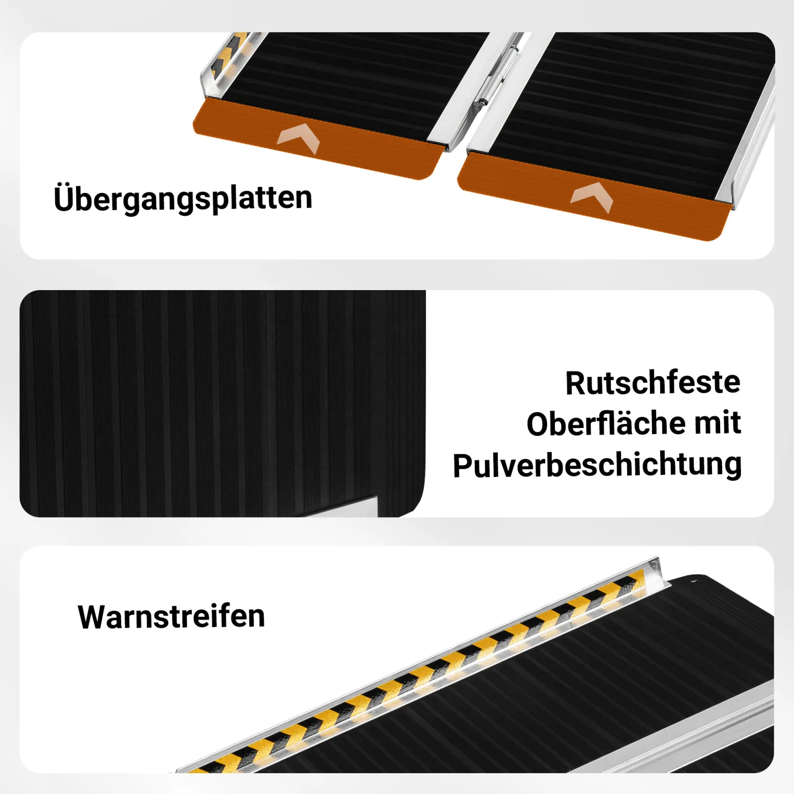 Wiltec Rollstuhlrampe doppelt faltbar 303cm 270kg, mobile Auffahrschiene mit rutschfester Oberfläche als Rollirampe, Aluminium Kofferrampe