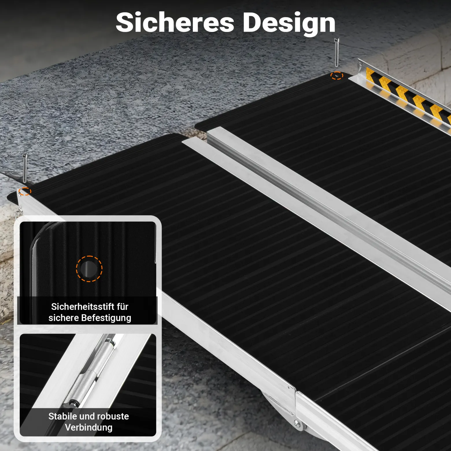 Wiltec Rollstuhlrampe doppelt faltbar 244cm 270kg, mobile Auffahrschiene mit rutschfester Oberfläche als Rollirampe, Aluminium Kofferrampe