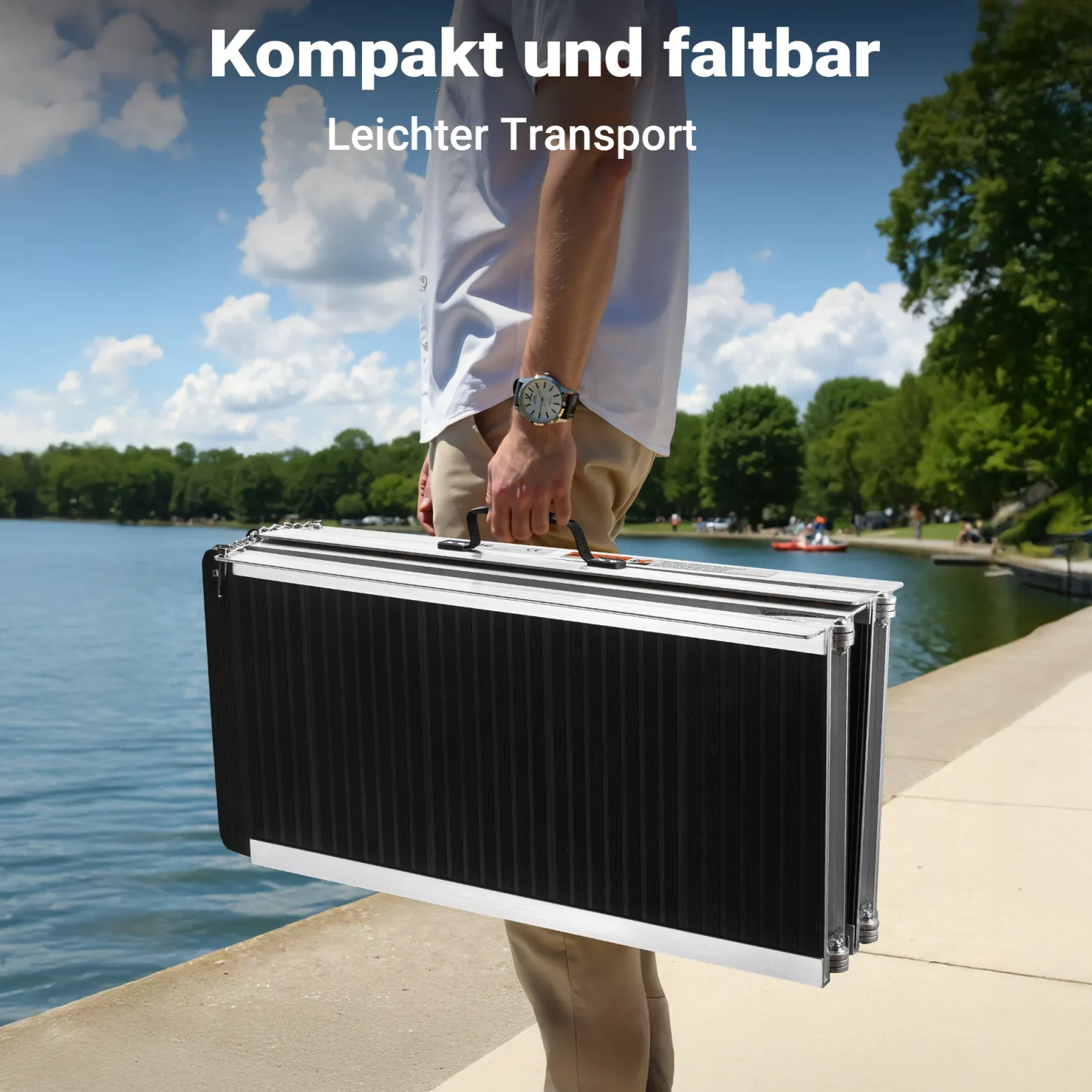 Wiltec Rollstuhlrampe doppelt faltbar 244cm 270kg, mobile Auffahrschiene mit rutschfester Oberfläche als Rollirampe, Aluminium Kofferrampe