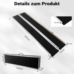 Wiltec Rollstuhlrampe doppelt faltbar 244cm 270kg, mobile Auffahrschiene mit rutschfester Oberfläche als Rollirampe, Aluminium Kofferrampe