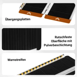 Wiltec Rollstuhlrampe doppelt faltbar 152cm 270kg, mobile Auffahrschiene mit rutschfester Oberfläche als Rollirampe, Aluminium Kofferrampe