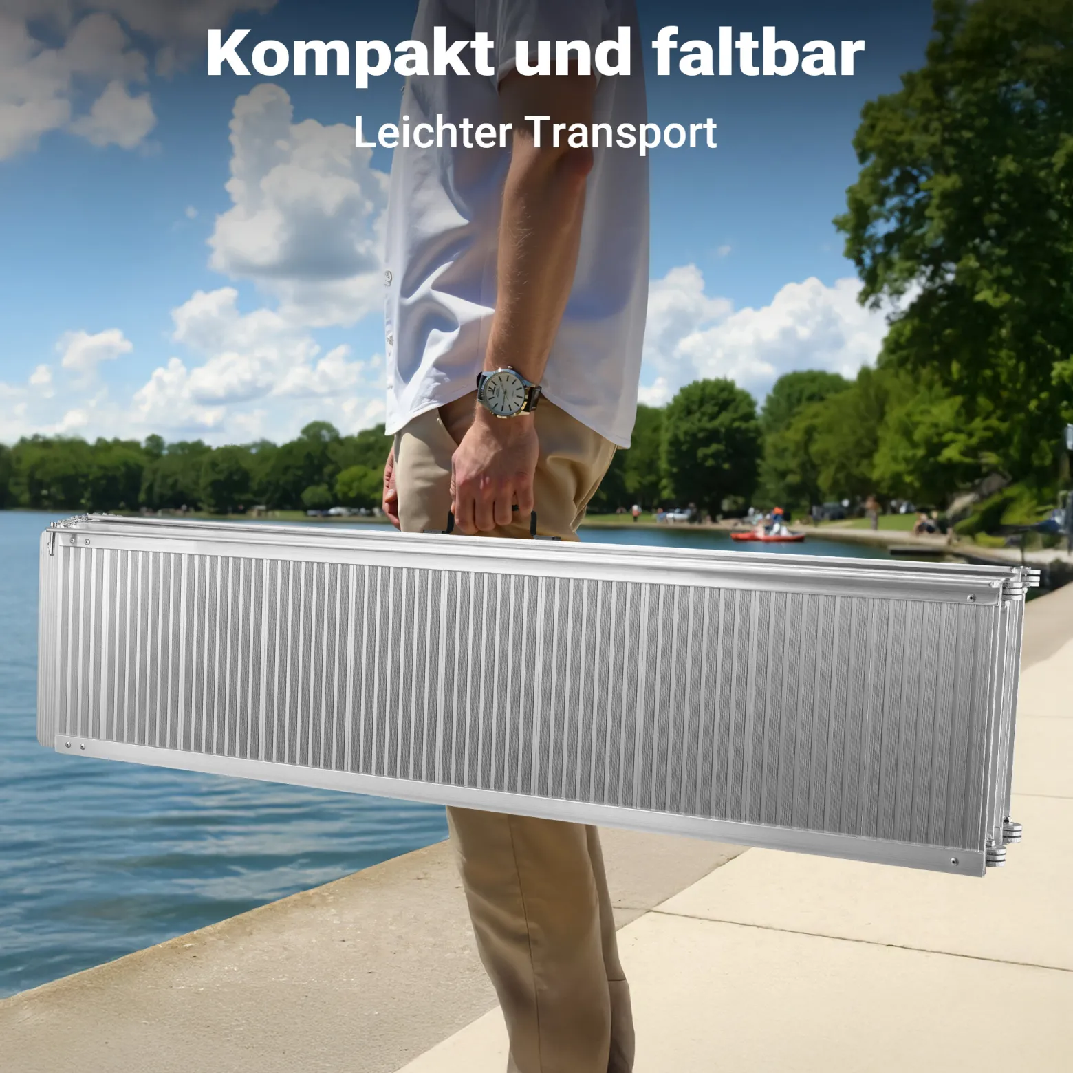 Wiltec Rollstuhlrampe doppelt faltbar 244cm 270kg, mobile Auffahrschiene als Rollirampe, Aluminium Kofferrampe