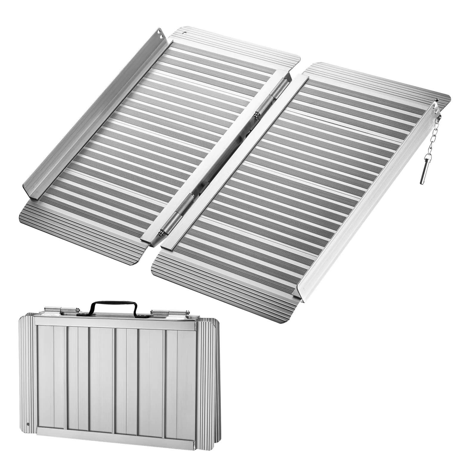 Wiltec Rollstuhlrampe faltbar 150 cm 270 kg, mobile Auffahrschiene als Rollirampe, Aluminium Kofferrampe, Flachrampe klappbar