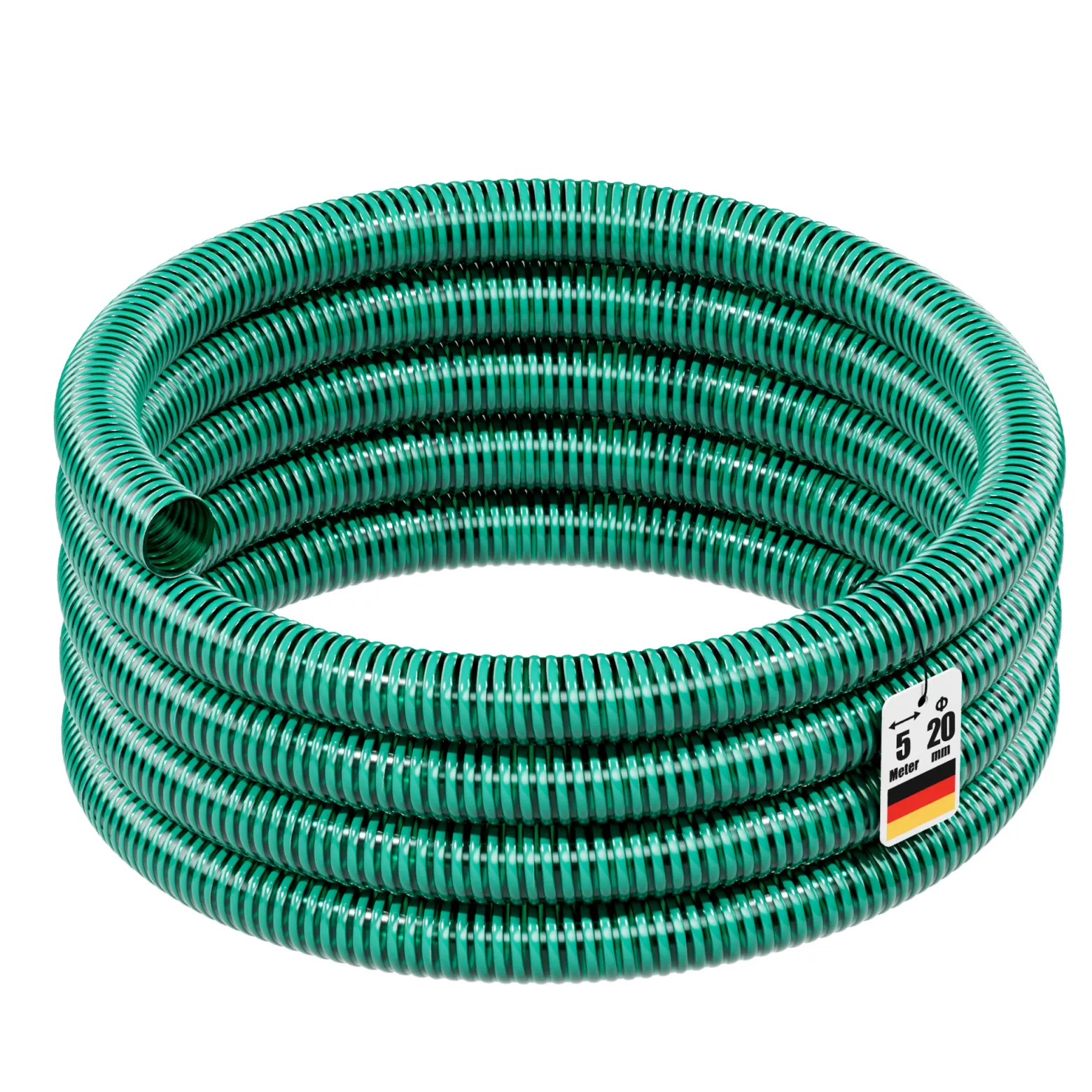 Wiltec Saugschlauch Druckschlauch 5m, flexibel, 20mm (3/4") grün - Made in Europe, zum Anschluss an Teichpumpen und Hauswasserwerke
