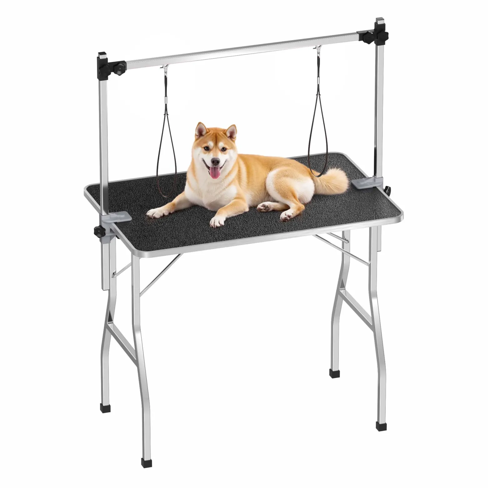 Wiltec Schertisch für Hund und Katze, 91x61x76 cm, Trimmtisch zusammenklappbar, Groomer Tisch mit 2 Schlingen, Pflegetisch für Tiere