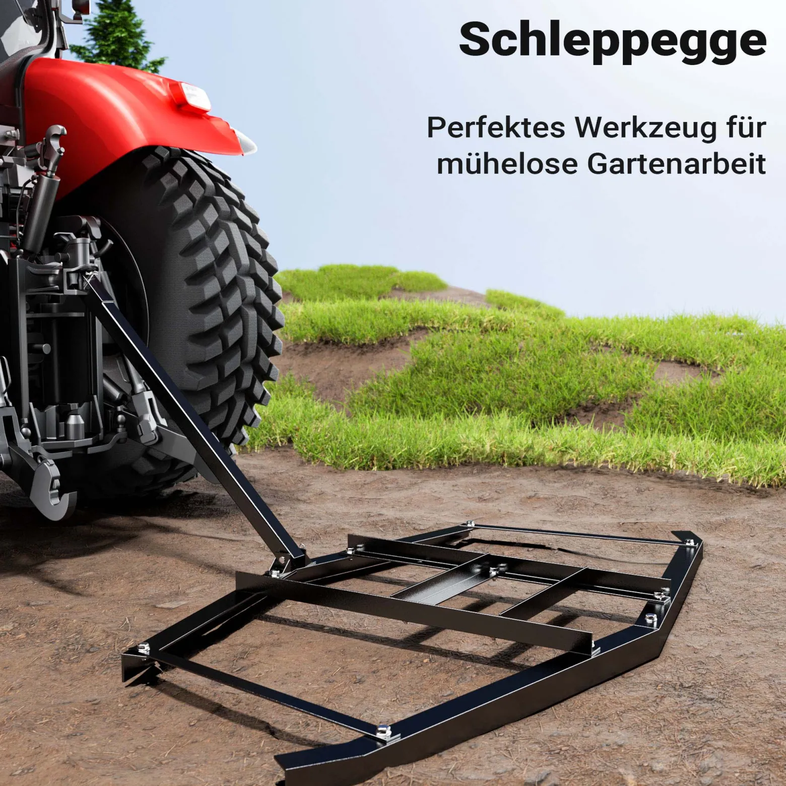 Wiltec Schleppegge 172 x 90 cm, Wiesenegge für Rasentraktor, ATV und UTV, Wiesenschleppe zur Bodenbearbeitung und Bodennivellierung