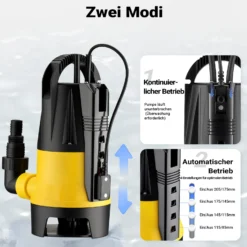 Wiltec Schmutzwasserpumpe mit Sensor 550 W, Tauchpumpe Schmutzwasser mit 2 Modi, Wasserpumpe 12500 l/h, Brunnenpumpe 7 m Förderhöhe & 7 m Tiefe