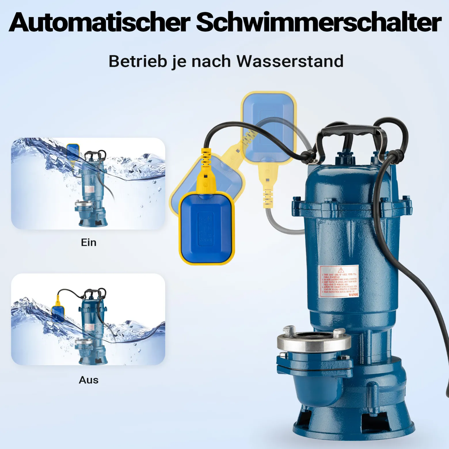 Wiltec Schmutzwasserpumpe 550W Tauchpumpe mit 16.200 l/h Fördermenge inkl. 20 m Schlauch Pumpe