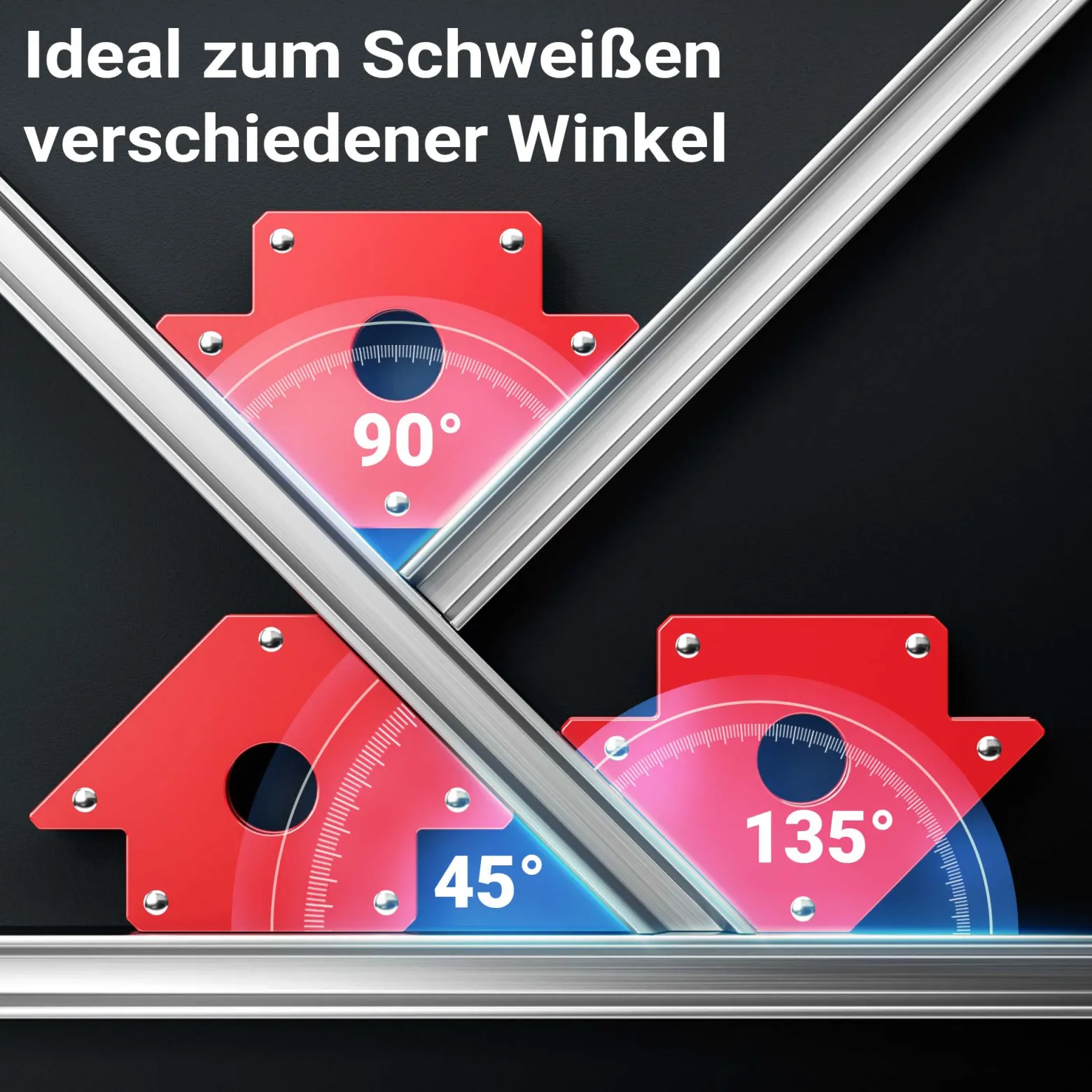 Wiltec Schweißmagnet mit 32 kg Haftkraft, 190 x 120 x 26 mm Schweißwinkel mit 45°, 90° und 135°, Schweißzubehör Magnetwinkel hält Werkstücke zusammen