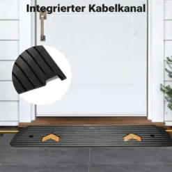 Wiltec Schwellenrampe bis 50 t, Rampe aus robustem Gummi 1100 x 320 x 38 mm, gelbe Reflexionsbänder und Schraubrillen, Auffahrrampe für Pkw, Motorrad, Rollstuhl oder Lkw
