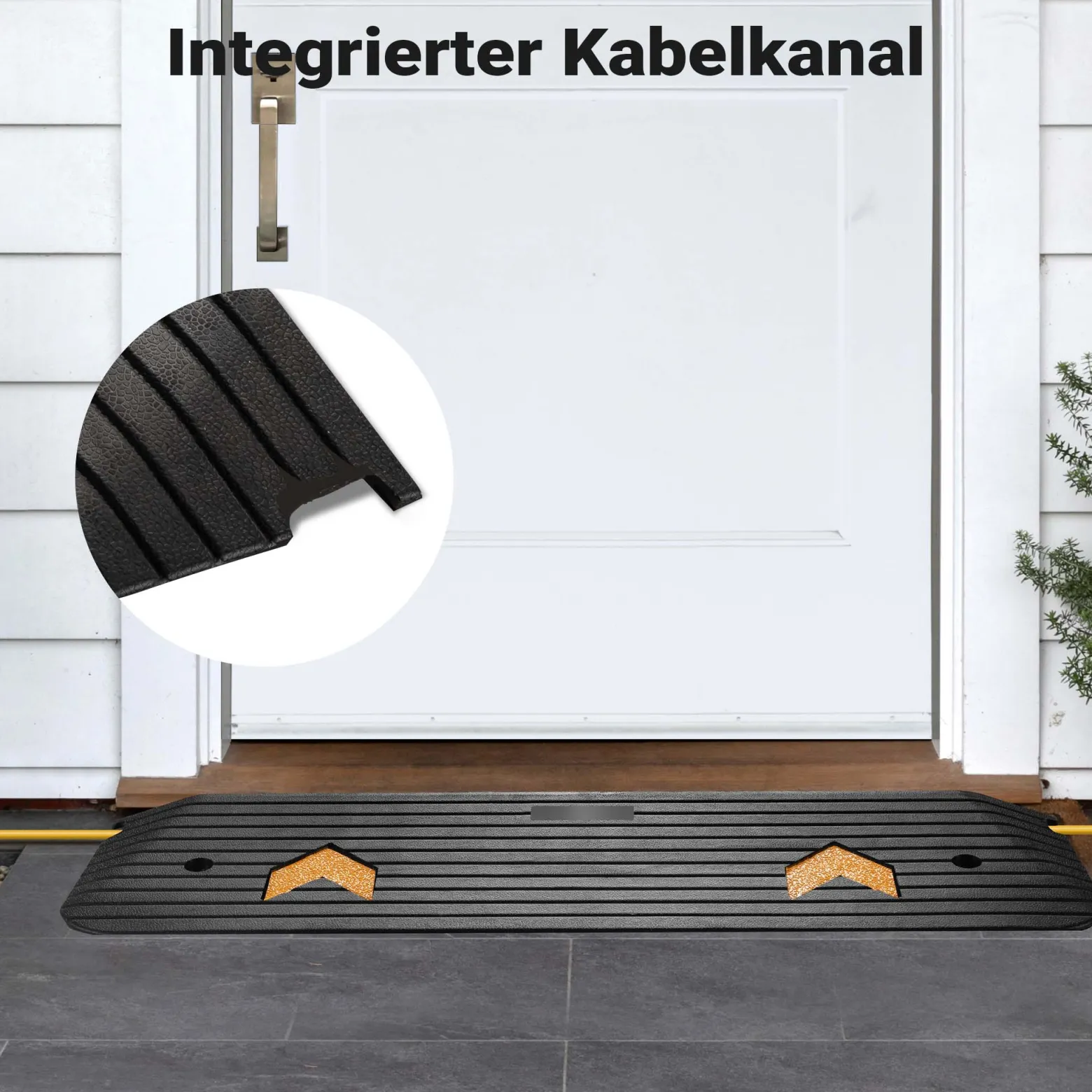 Wiltec Schwellenrampe bis 50 t, Rampe aus robustem Gummi 1100 x 320 x 38 mm, gelbe Reflexionsbänder und Schraubrillen, Auffahrrampe für Pkw, Motorrad, Rollstuhl oder Lkw