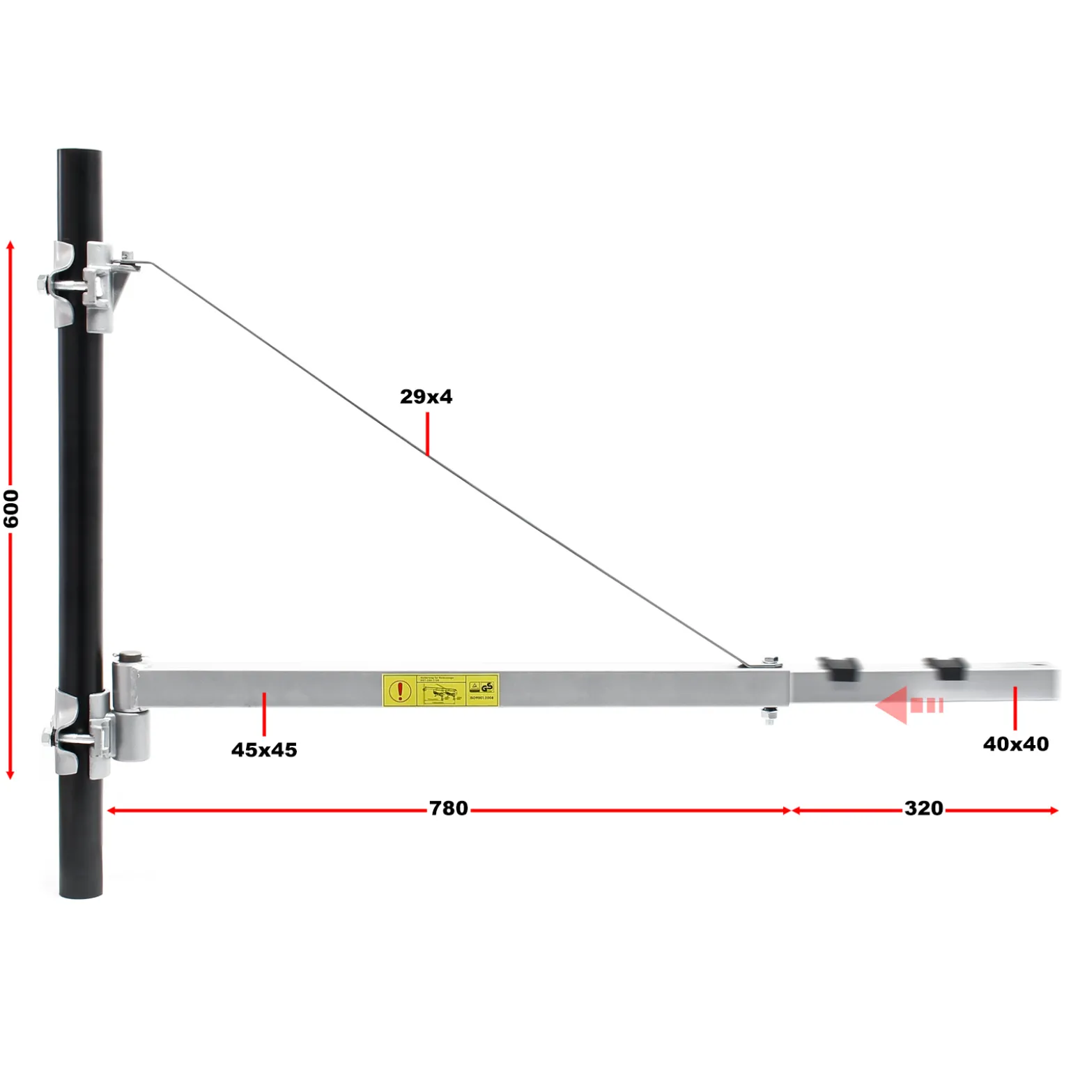 Wiltec Schwenkarm Halterung für Seilzug bis 600 kg, Träger für Seilwinde mit 110 cm Ausladung, schwenkbarer Arm für Seilhebezug, Lastarm für Hebezug
