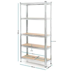 Wiltec Schwerlastregal 90x40x180cm, Gesamtlast 875kg, Steckregal verzinkt aus Stahl, Lastenregal mit 5 Ablagen, Werkstattregal