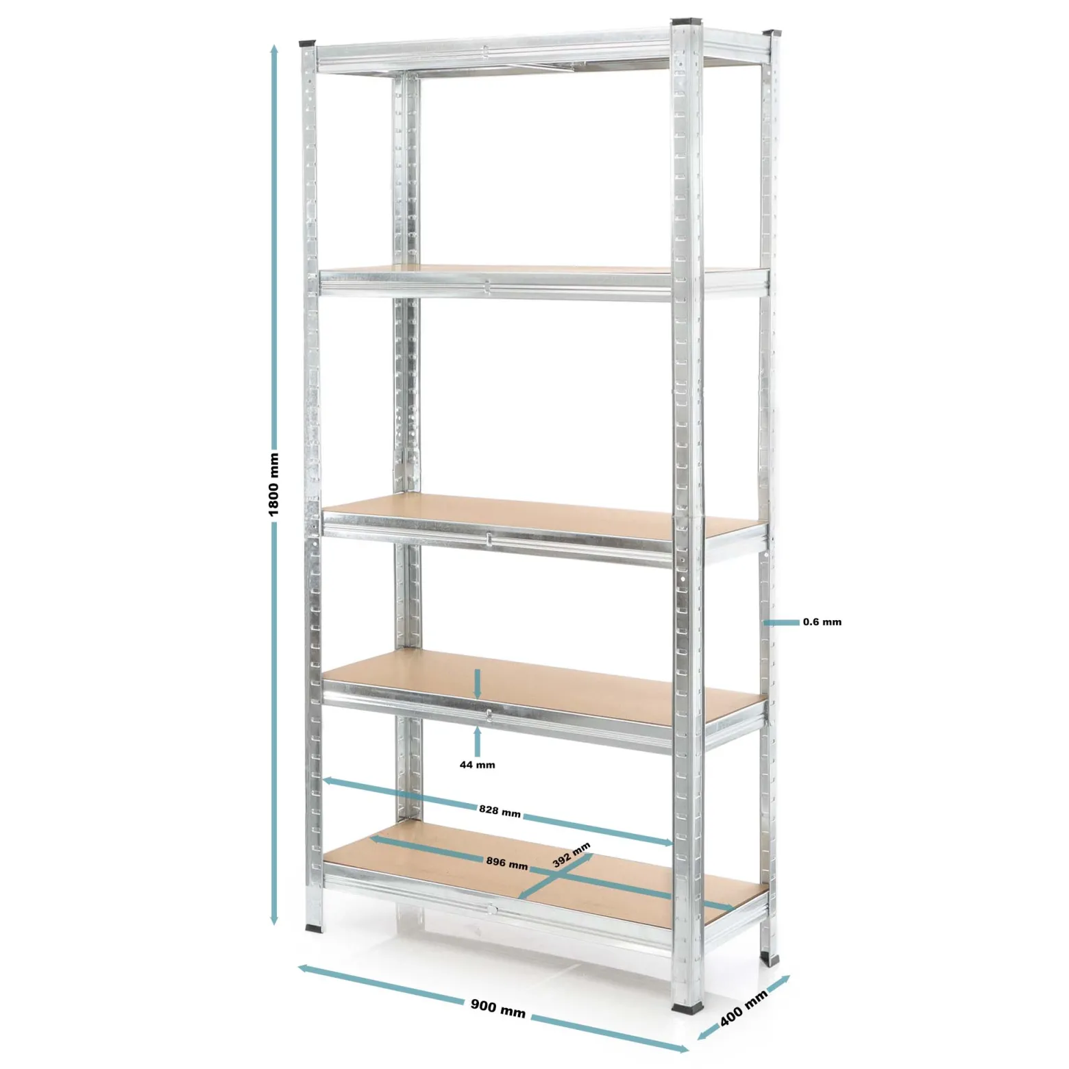 Wiltec Schwerlastregal 90x40x180cm, Gesamtlast 875kg, Steckregal verzinkt aus Stahl, Lastenregal mit 5 Ablagen, Werkstattregal