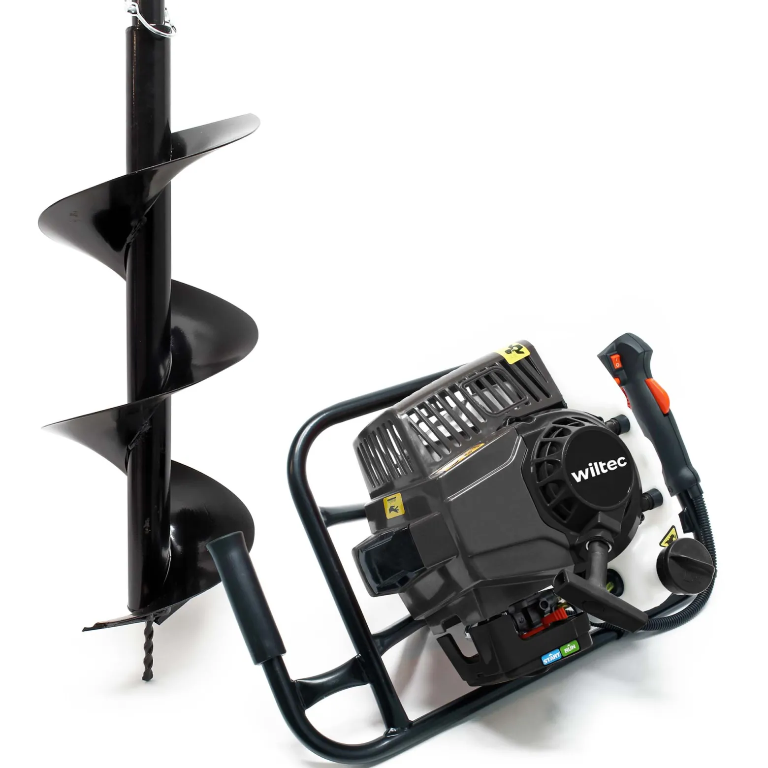 Wiltec Set Erdlochbohrer 2,2 kW 63 ccm und 250 mm Bohrschnecke, Erdbohrer mit 2 Takt Benzinmotor, Pfahlbohrer Motorerdbohrer für saubere Bohrungen