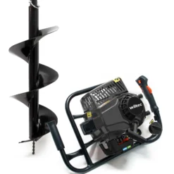 Wiltec Set Erdlochbohrer 2,2 kW 63 ccm und 200 mm Bohrschnecke, Erdbohrer mit 2 Takt Benzinmotor, Pfahlbohrer Motorerdbohrer für saubere Bohrungen